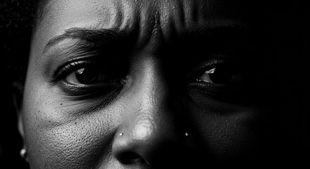 Fototapeta premium Close-up Black and White Portrait of a Woman Showing Intense Emotion