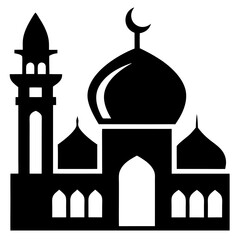 Silhouette Design of Mosque Architecture with Minaret and Crescent Moon Symbol