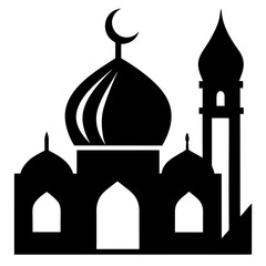 Silhouette Design of Mosque Architecture with Minaret and Crescent Moon Symbol