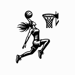 Obraz premium Basketball Slam Dunk Player Logo Vector Isolated on White Background