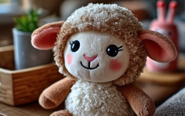 Fluffy sheep toy close-up