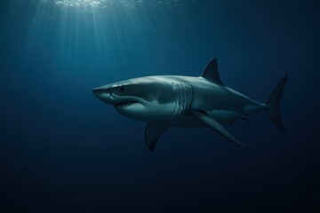 Naklejka premium Marine conservation awareness poster featuring great white shark in ocean environment