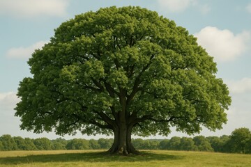Fototapeta premium Majestic oak tree with lush green canopy isolated on clean white background