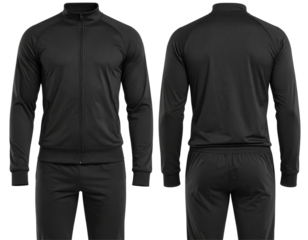 Black Tracksuit Set Front and Back View Mockup, Isolated on Transparent Background PNG