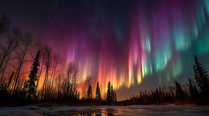 Vibrant Northern Lights Display: An abstract visualization of the aurora borealis, with dancing curtains of green and purple light.