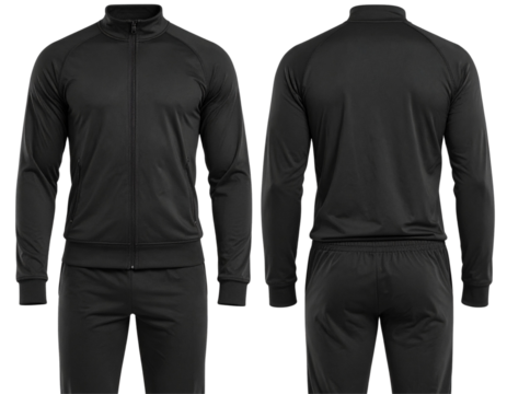 Black Tracksuit Set Front and Back View Mockup, Isolated on Transparent Background PNG - Powered by Adobe