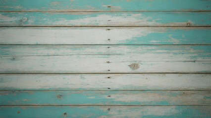 Obraz premium Distressed wooden planks with turquoise and white paint