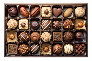 Assorted Chocolate Candies in Box on transparent background