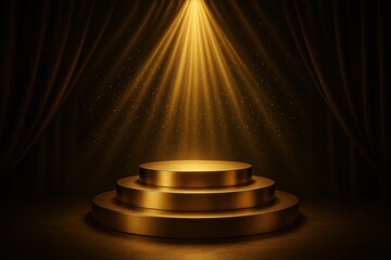 Premium awards stage with golden lighting and prestigious presentation platform