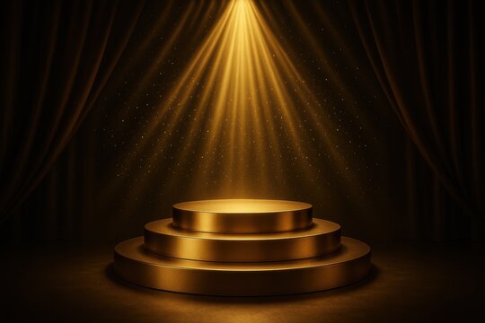 Premium awards stage with golden lighting and prestigious presentation platform