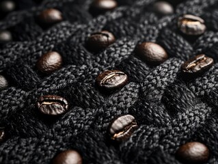 Obraz premium Close-Up of Coffee Beans Embedded in Black Knitted Fabric Texture