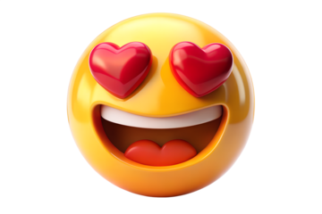 Smiling Emoji with Hearts in Eyes on transparent background