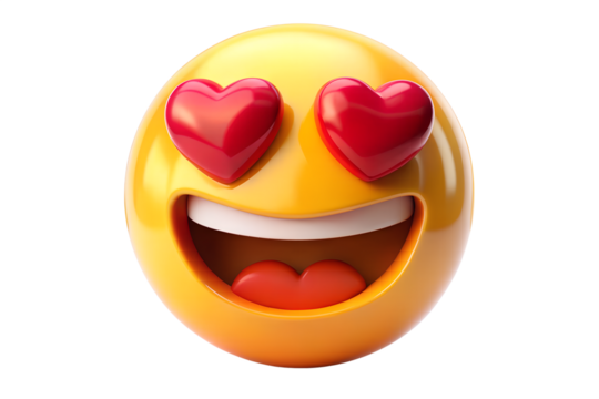 Smiling Emoji with Hearts in Eyes on transparent background