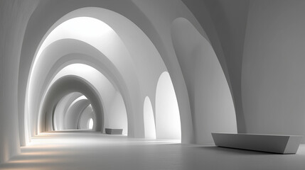 Futuristic Architectural Interior: An abstract interior shot of a modern, minimalist building with clean white flowing curves.
