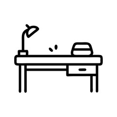 Desk with lamp and drawer silhouette