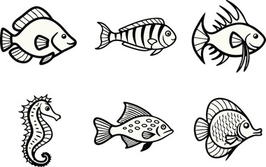 Fish Clipart Featuring Ocean and Underwater Sea Life. Colorful Fish Clipart Highlighting Marine and Aquatic Creatures. Minimalist Fish Clipart with Freshwater and Saltwater Designs. Artistic Fish Clip