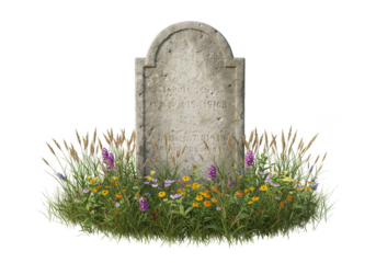 Isolated Tombstone Illustration Grave Marker with Colorful Flowers