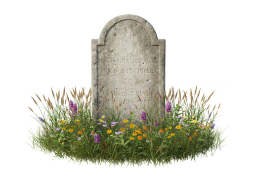 Isolated Tombstone Illustration Grave Marker with Colorful Flowers