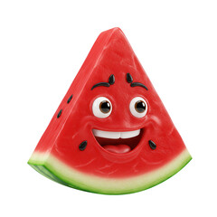 Happy cartoon watermelon slice with a cheerful expression isolated on transparent background