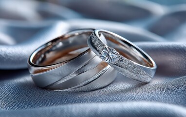 Elegant wedding rings on satin