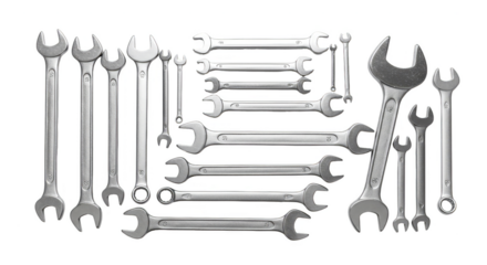 Isolated Tools Wrenches Arrangement On Transparent Background For Mechanic
