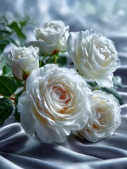 Elegant white roses on satin