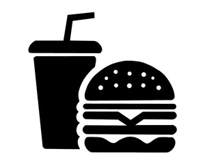Burger and drink silhouette, food label isolated on white background, vector illustration design suitable for labels, stickers, logos and more
