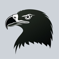 Obraz premium Silhouette of an eagle's head, photographed from the side, focusing on its sharp beak, defined face, and intense eyes