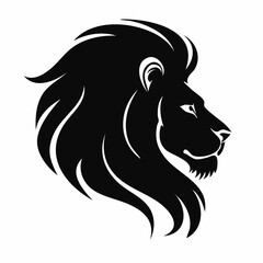 Obraz premium Silhouette of a lion's head, captured from the side, showcasing its flowing mane and fierce profile with a prominent nose