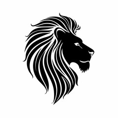Fototapeta premium Silhouette of a lion's head, captured from the side, showcasing its flowing mane and fierce profile with a prominent nose