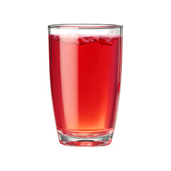 Refreshing red beverage with bubbles and foam in a clear glass isolated on transparent background
