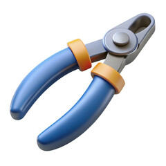 3d realistic blue and orange diagonal pliers isolated on transparent background