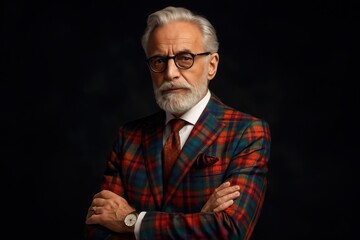 Fototapeta premium Elegant senior gentleman in vibrant fashionable attire showcasing mature style and confidence