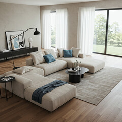 Cozy and inviting 3D rendered modern living room