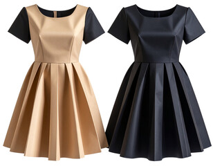 Front View of Black and Beige Origami Paper Dresses with Crisp Folds, Transparent PNG