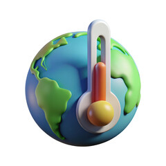 3d cartoon earth globe with thermometer isolated on transparent background