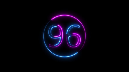 Neon sign displaying the number ninety six in a stylish illuminated circle