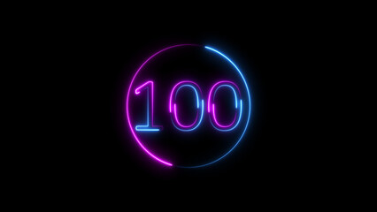 Glowing neon number one hundred in a circle on a black background illustration