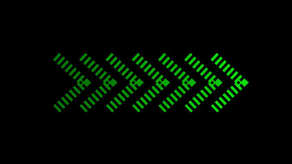 Green pixel arrows pointing right on black background for design and visual communication