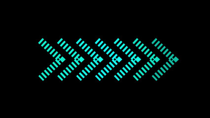 Abstract directional arrows in turquoise color arranged on a solid black background