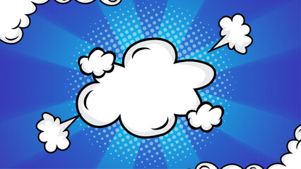 Blue comic book speech bubble with clouds suitable for comic book illustrations, social media posts, presentations, and creative designs.