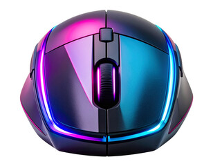 Front View of Black and Pink Gaming Mouse with RGB Glow, Transparent PNG
