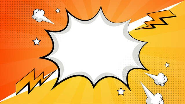 Orange yellow comic book speech bubble for web design, social media, advertising, or illustrations for a playful and fun touch.