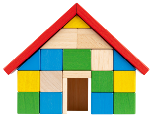  Colorful Wooden Blocks Stacked to Form a Playful House Shape, Isolated on Transparent Background PNG