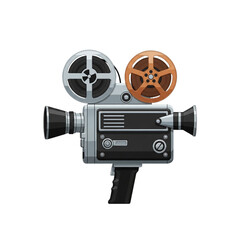 Obraz premium Vintage movie camera, detailed illustration, showing film reels and lens.