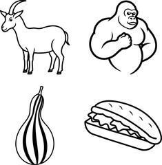Goat Garlic Sandwich and Cloud Outline Vector Art
