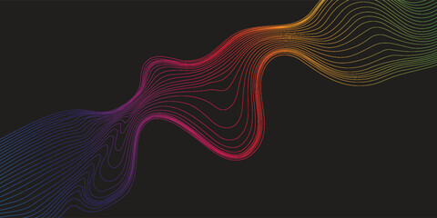 Abstract Gradient Wave Lines on Black Background Art vector eps10