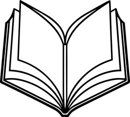 Open Book black outline vector and illustration, coloring book page