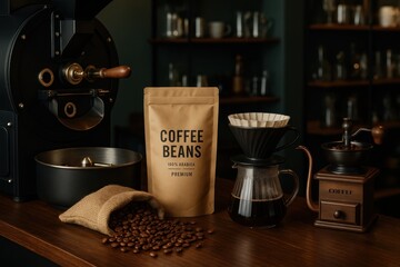 Premium Coffee Bean Selection with Artisan Roasting Equipment and Specialty Brewing Accessories