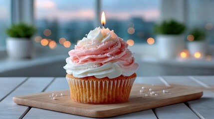 Festive cupcake with candle
